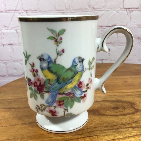 Vintage Royal Crown Songbirds Porcelain Footed Mugs - Set of 6 - Picture 4 of 11